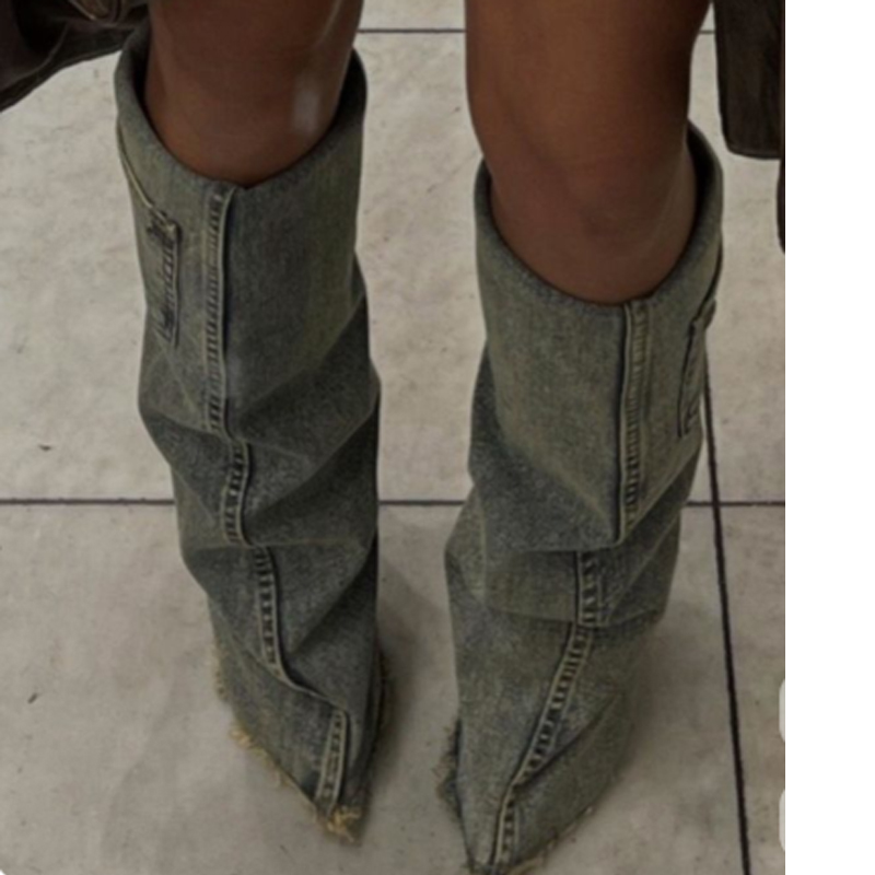 Pointed Toe Flat - Sepatu Boots Denim Wanita Model Slip-On