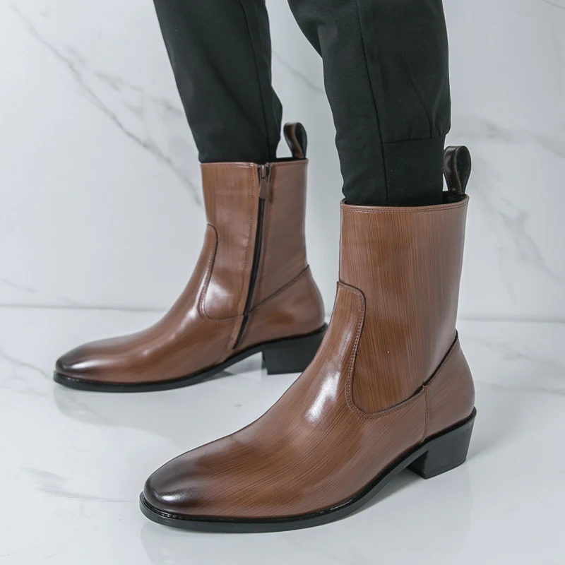 Pointed Toe Flat - Sepatu Boots Chelsea Kulit Kasual Pria
