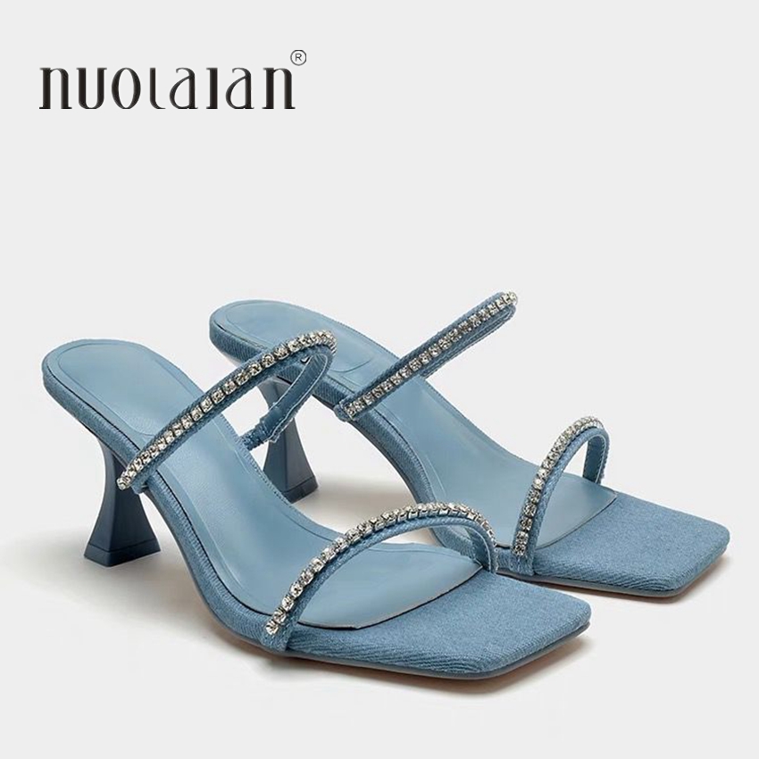 Women Shoes Zara - Denim sandal hak tinggi wanita, sepatu