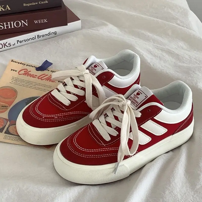 Women Shoes Vans - Sepatu vulkanisir wanita merah baru 2024