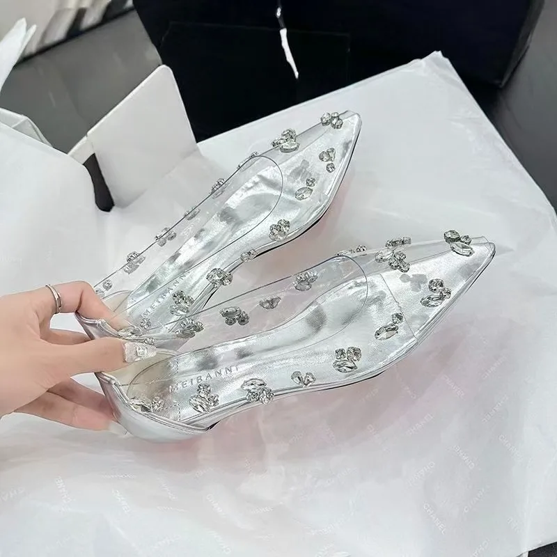 Sepatu Wanita Transparan PVC B - Pointed Toe Flat ulasan dan harga