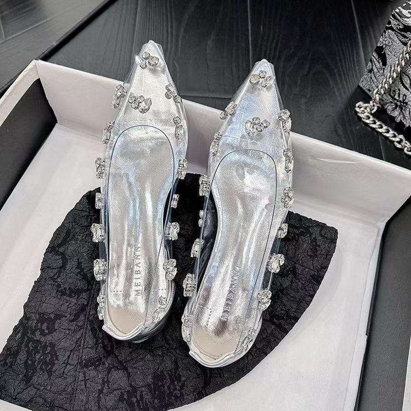 Sepatu Wanita Transparan PVC B - Pointed Toe Flat ulasan dan harga