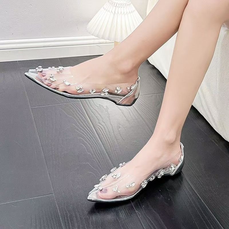 Sepatu Wanita Transparan PVC B - Pointed Toe Flat ulasan dan harga