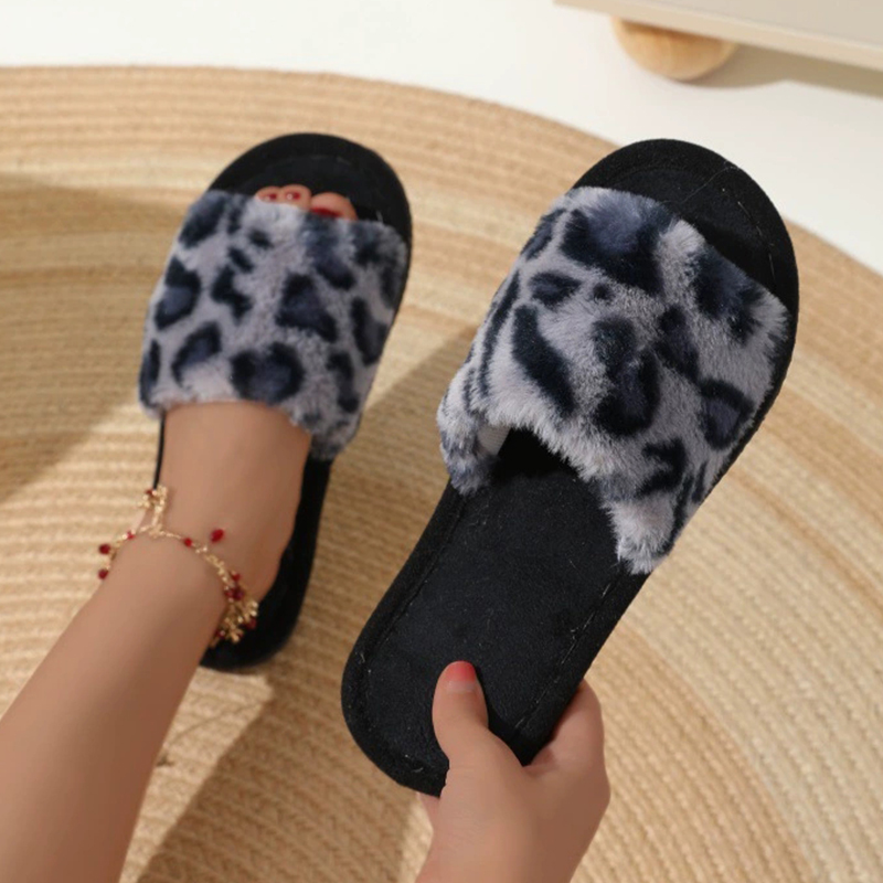 Sandal Rumah Bulu Leopard Vint - Fluffy Fur Slipper ulasan dan harga