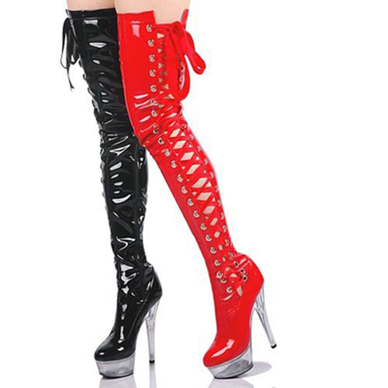 Sepatu Boots Platform Transpar - Ribbon Tie Heel ulasan dan harga