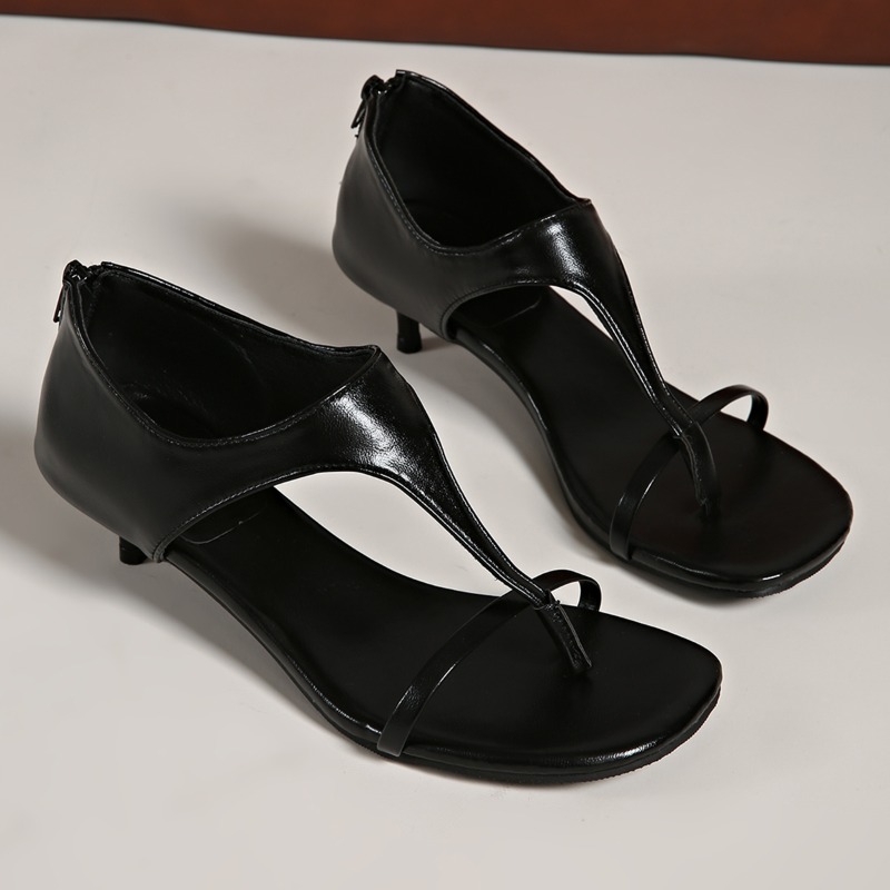 Sandal T-Strap Minimalis Hak K - Women Shoes Zipper ulasan dan harga